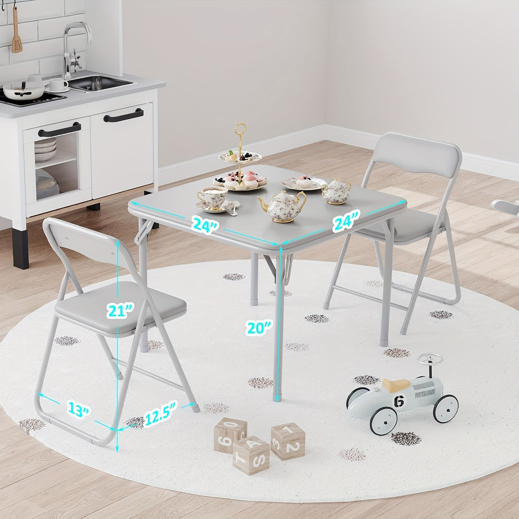 3pcs Folding Square Table And Chair Set, Featuring A Portable Table And Chairs with Ssoft Pu Cushions. No Assembly Is Required, Perfect for Eating, Reading, And Playing