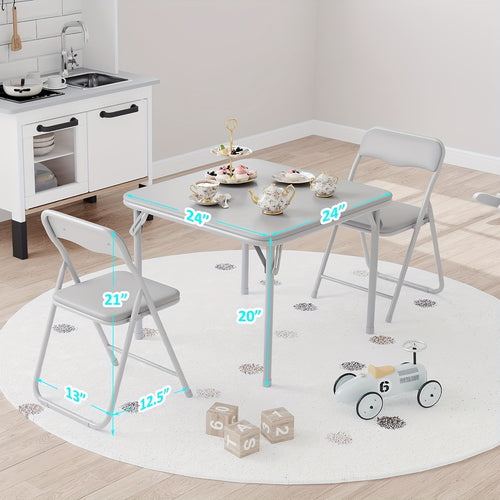 3pcs Folding Square Table And Chair Set, Featuring A Portable Table And Chairs with Ssoft Pu Cushions. No Assembly Is Required, Perfect for Eating, Reading, And Playing