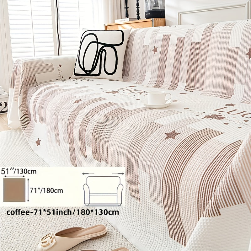 1pc American Waffle Knit Sofa Cover with Tassels - Machine Washable, Dirt And Sofa Cover, Suitable for Living Room And Office Decoration