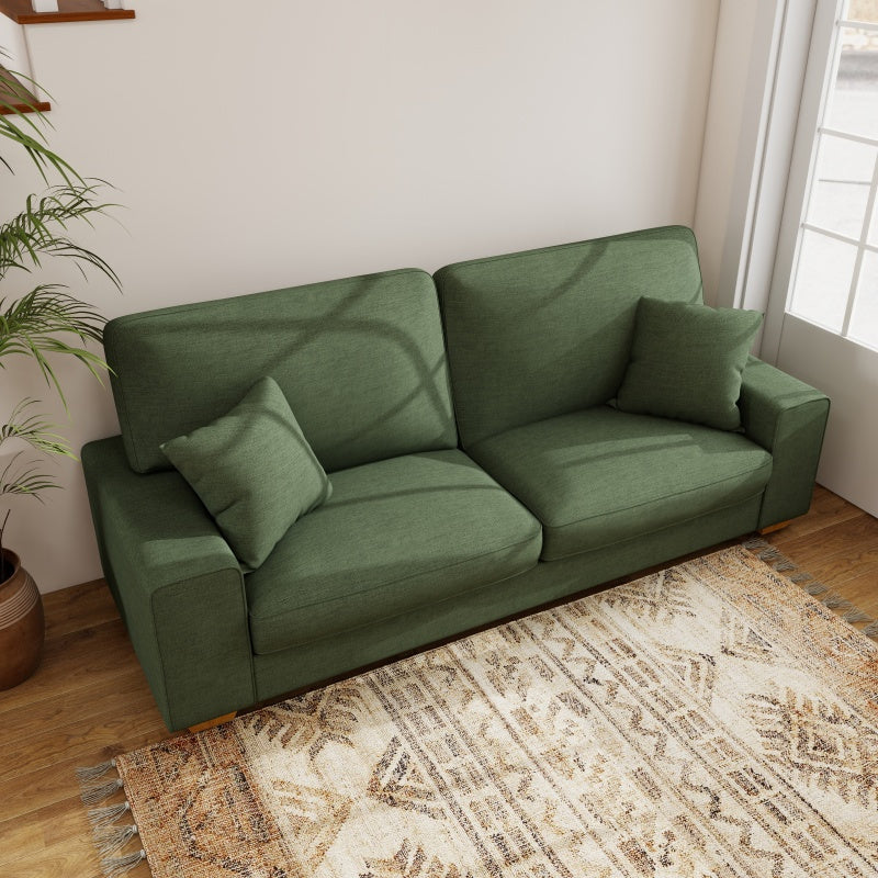 Modern Nordic Sofa - Heavy-Duty 750lb Capacity, Solid Wood Frame & Spring Cushions, Easy-Clean Chenille Fabric, No-Tools Assembly, Space-Saving Design for Living Room, Apartment, Office - Green, Comfy Couch