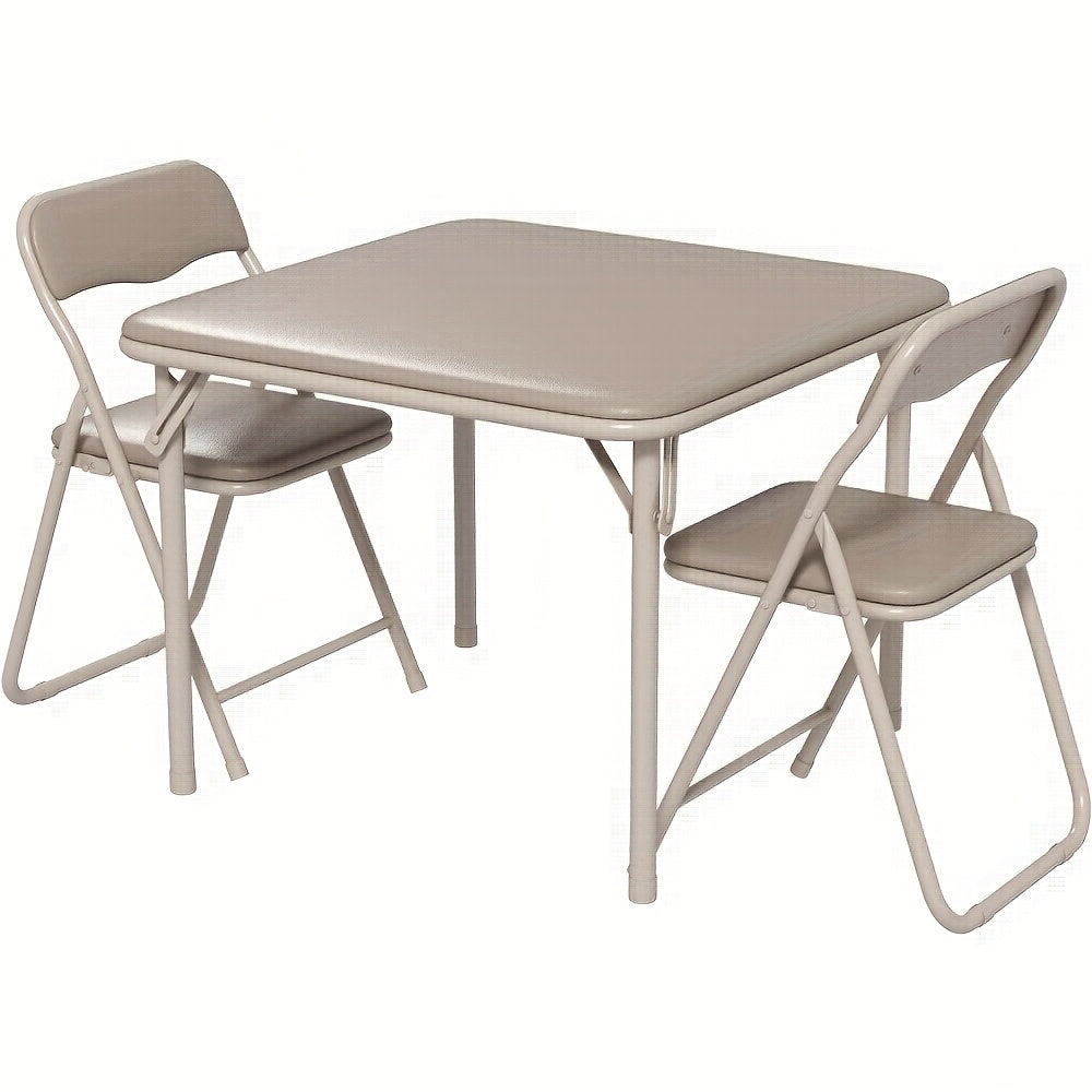 3pcs Folding Square Table And Chair Set, Featuring A Portable Table And Chairs with Ssoft Pu Cushions. No Assembly Is Required, Perfect for Eating, Reading, And Playing