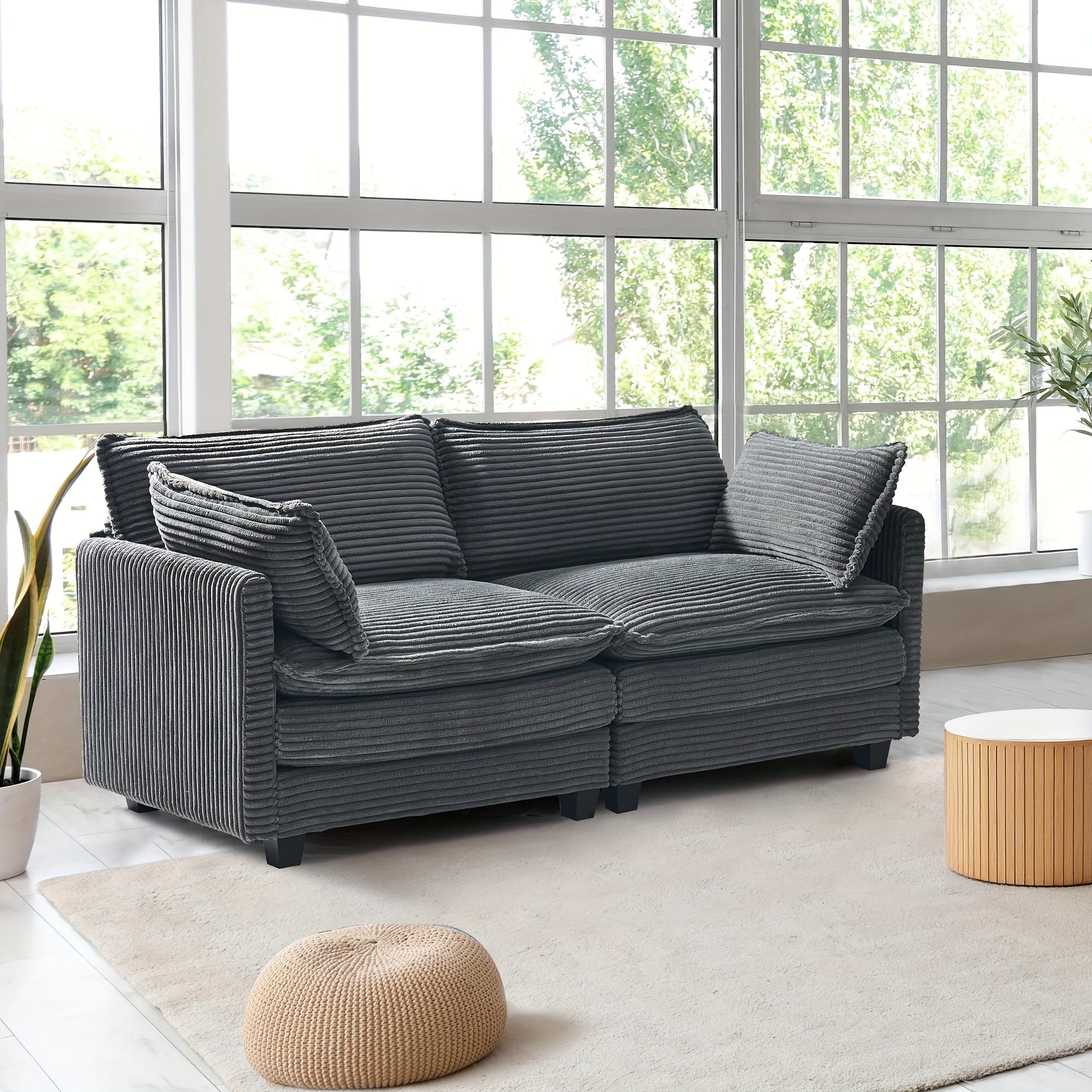 Modular Sectional Sofa, Comfy Cloud Couch Sectional Sofa, Corduroy Sofa Sleeper Deep Seat Sofa With Throw Pillows For Living Room