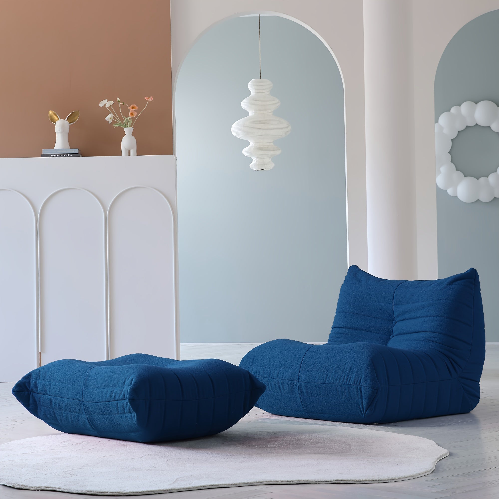 Single Seat with Ottoman for Fireside, Lazy Floor Sofa, Modern Loveseat, Tatami Sofa, Corner Relaxation Couch for Living Room, Bedroom, Salon, Or Office.