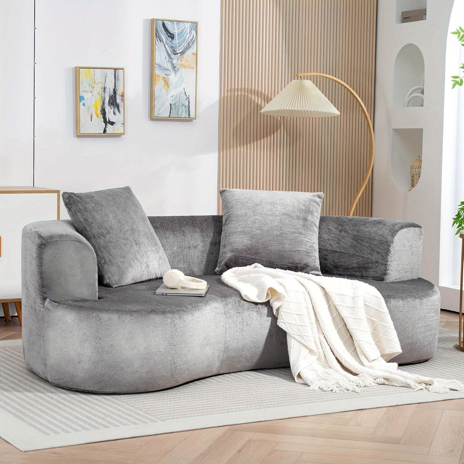 Green U-Shape Cloud Couch, Compression Sofas For Living Room, Chenille Fabric Memory Foam Sofa No Assembly Required