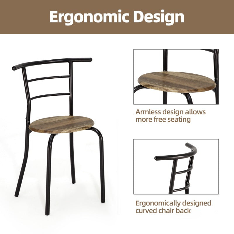 3pcs Dining Table Set for 2, Kitchen Table and Chair Set with Tabletop & PVC Veneer, Compact Dining Table Set with Metal Frame and Built-in Rack, Space-Saving Design for Small Kitchens, Apartments, Breakfast Nook, Drift Brown