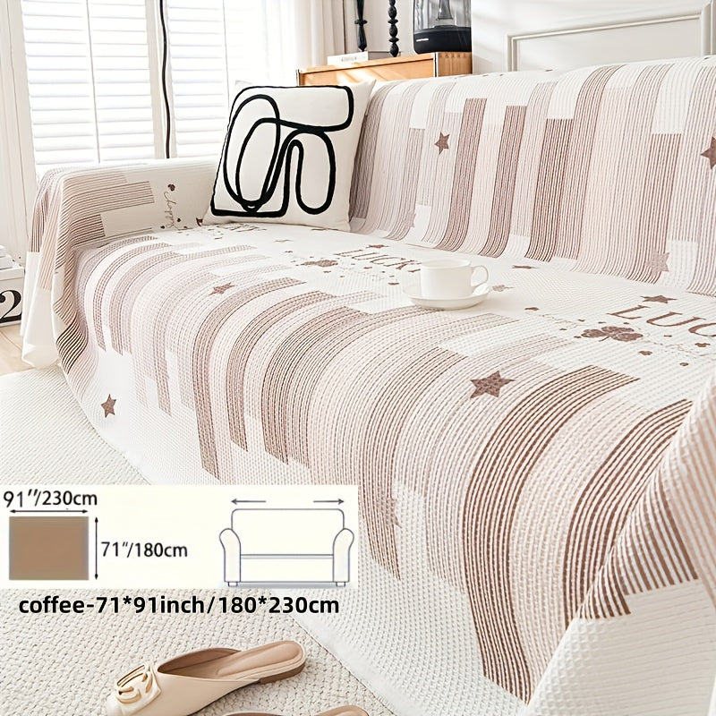 1pc American Waffle Knit Sofa Cover with Tassels - Machine Washable, Dirt And Sofa Cover, Suitable for Living Room And Office Decoration