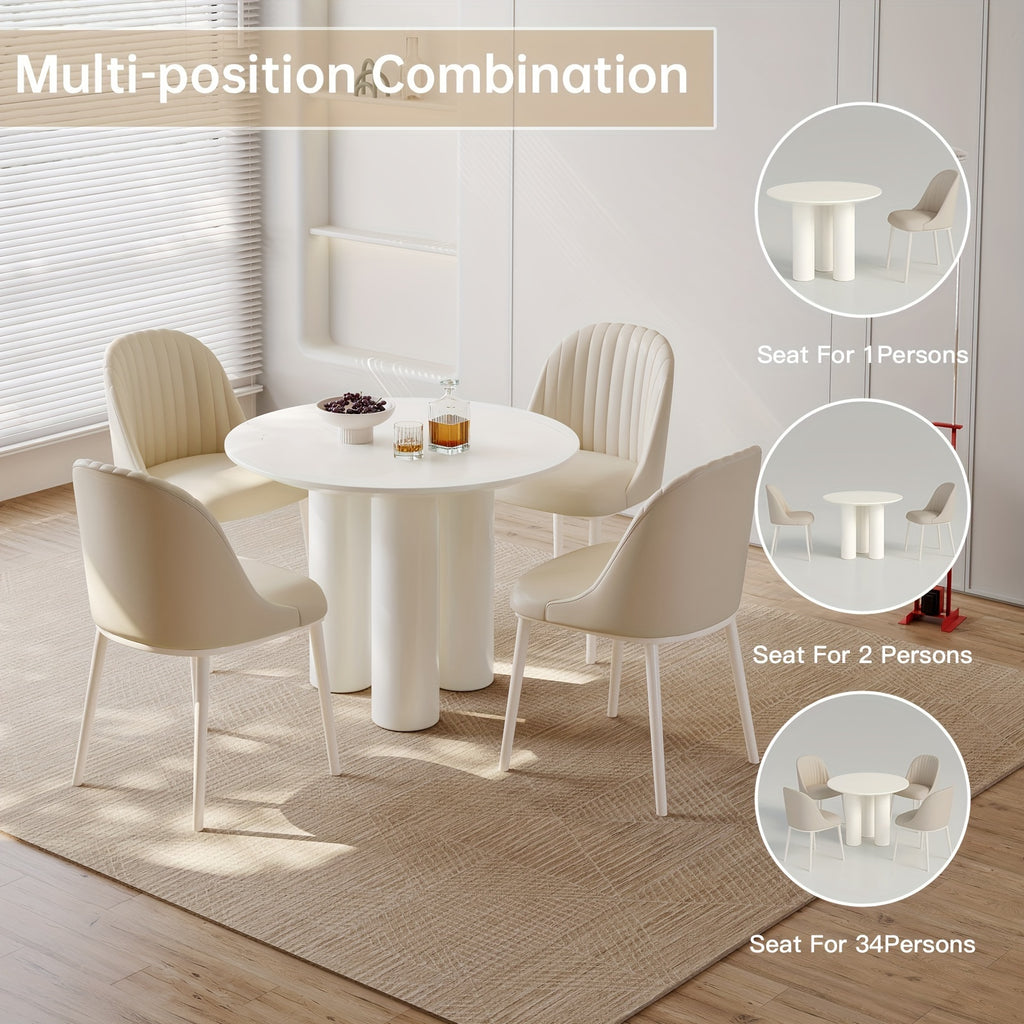 Dining Table And Chair Combination, Circular Kitchen Dining Table With Chairs, Kitchen, Living Room, Bar, Dining Table For 2-4 People, Space Saving, White