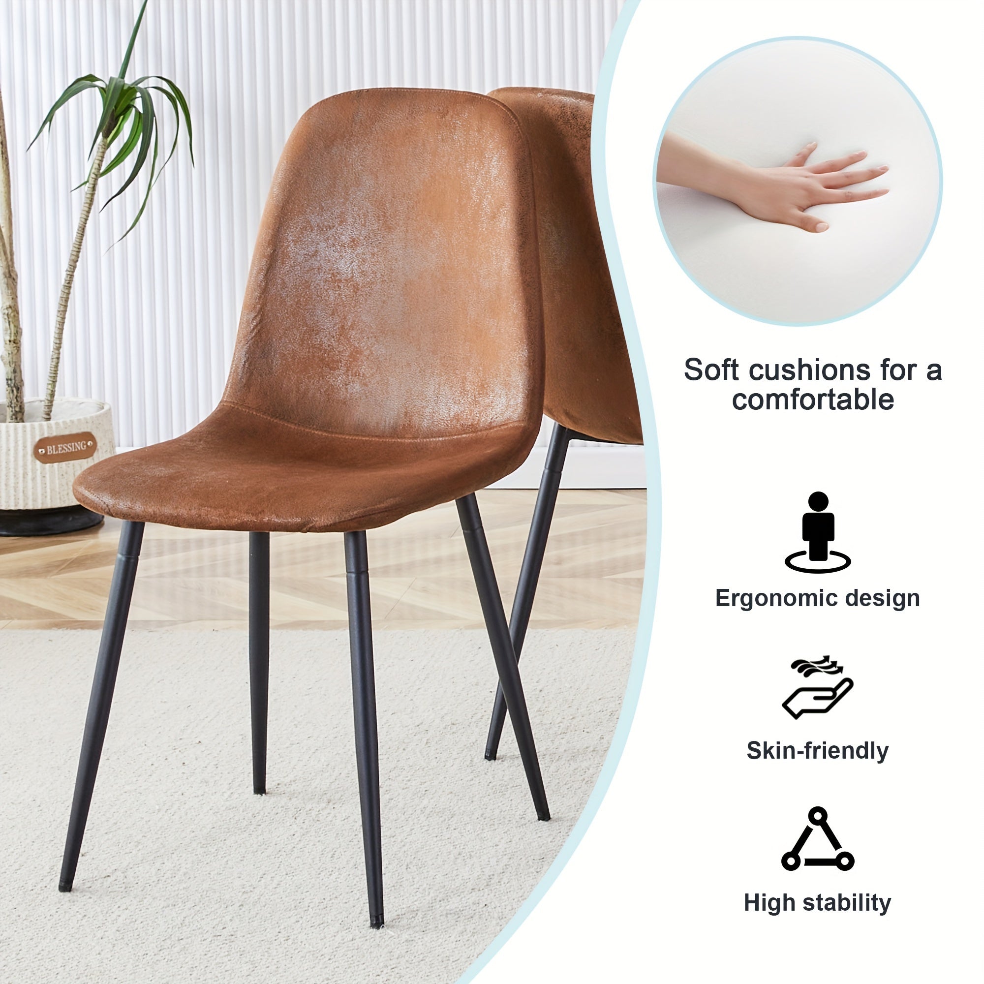 Dining Table Set, Kitchen Table And Chairs Set Of 4, Rustic Brown Table Top Breakfast Table Dining Side Chairs for Kitchen Dining Room, Modern Accent 4 Dining Chairs with Soft Linen Fabric Cushions. Furniture for Home