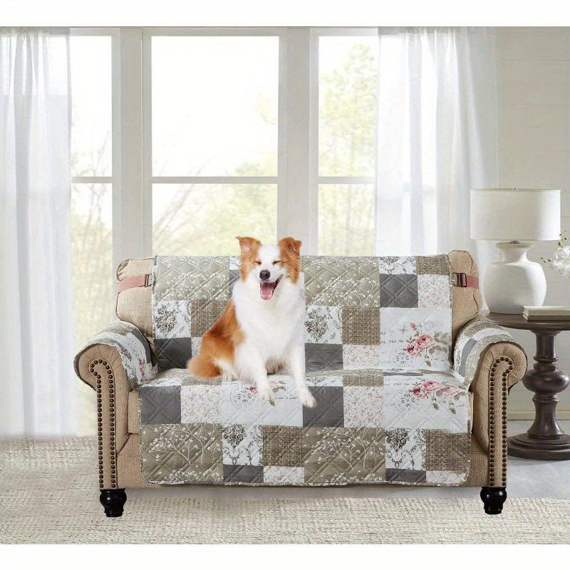 Non-Slip Sofa Slipcover with Elastic Strap - Roses and Toile Loveseat Cushion Protector, Fits up to 54\