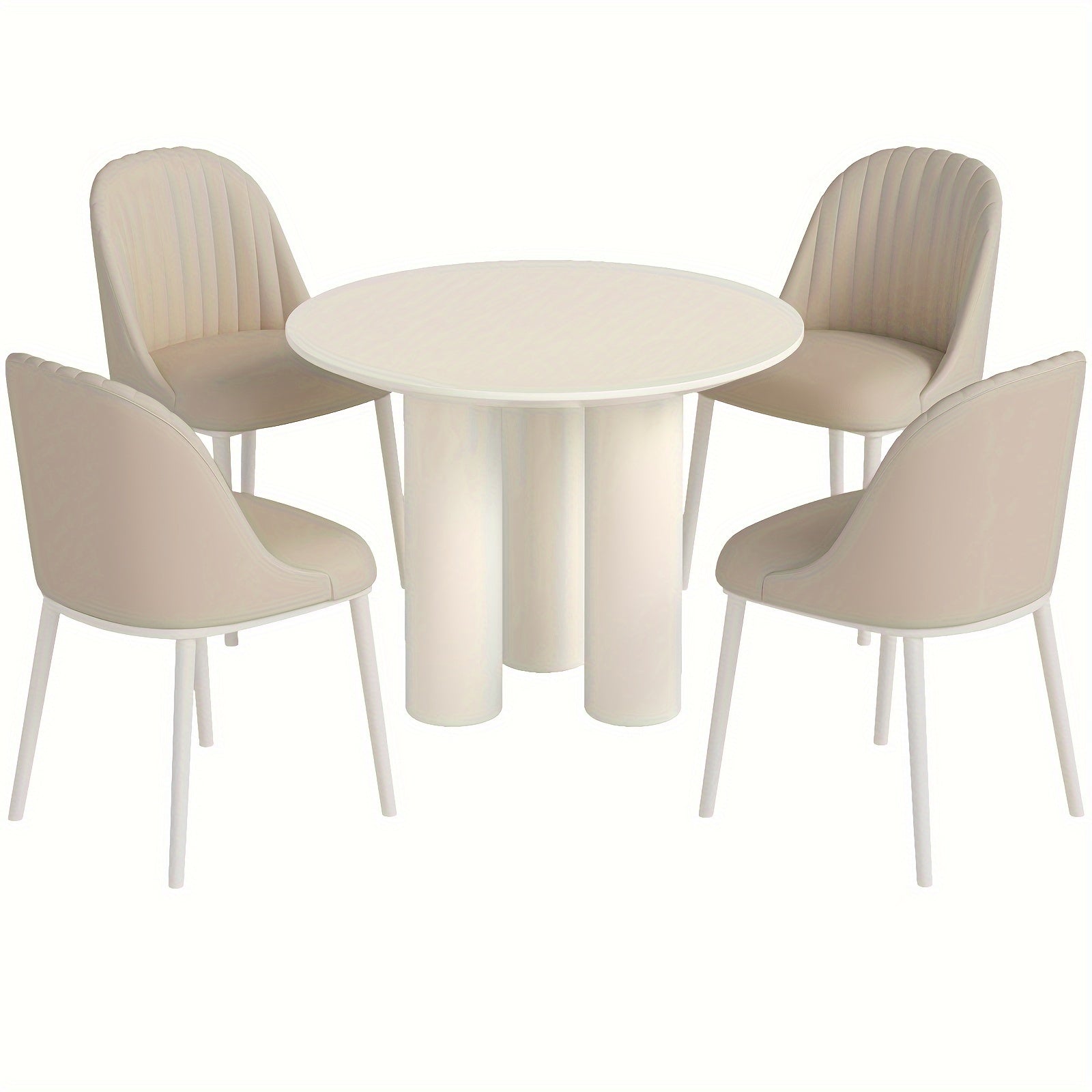 Dining Table And Chair Combination, Circular Kitchen Dining Table With Chairs, Kitchen, Living Room, Bar, Dining Table For 2-4 People, Space Saving, White