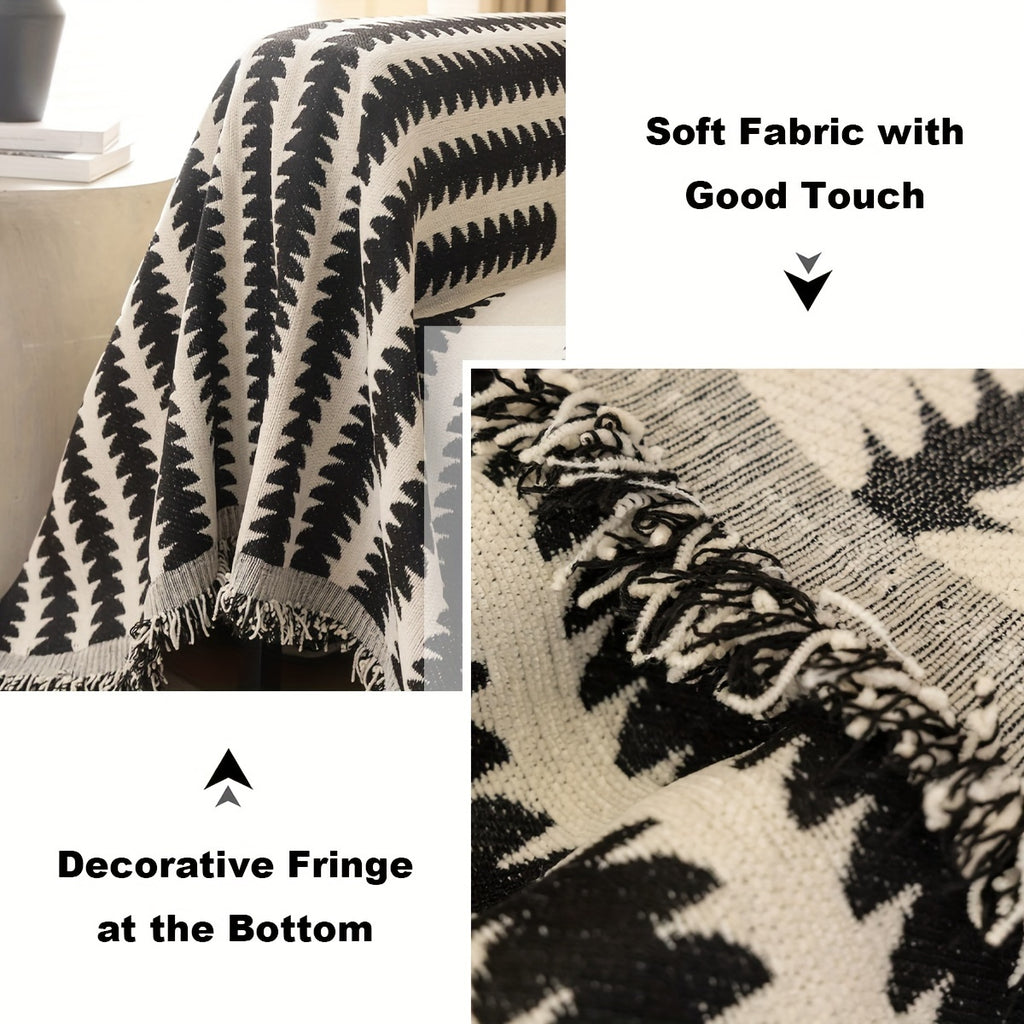 Bohemian Style Thick Striped Fringe Chenille Sofa Towel, Washable Pet Anti Cat Scratch Sofa Protective Cover, Soft And Comfortable, Suitable For Use All Year Round Sofa Blanket