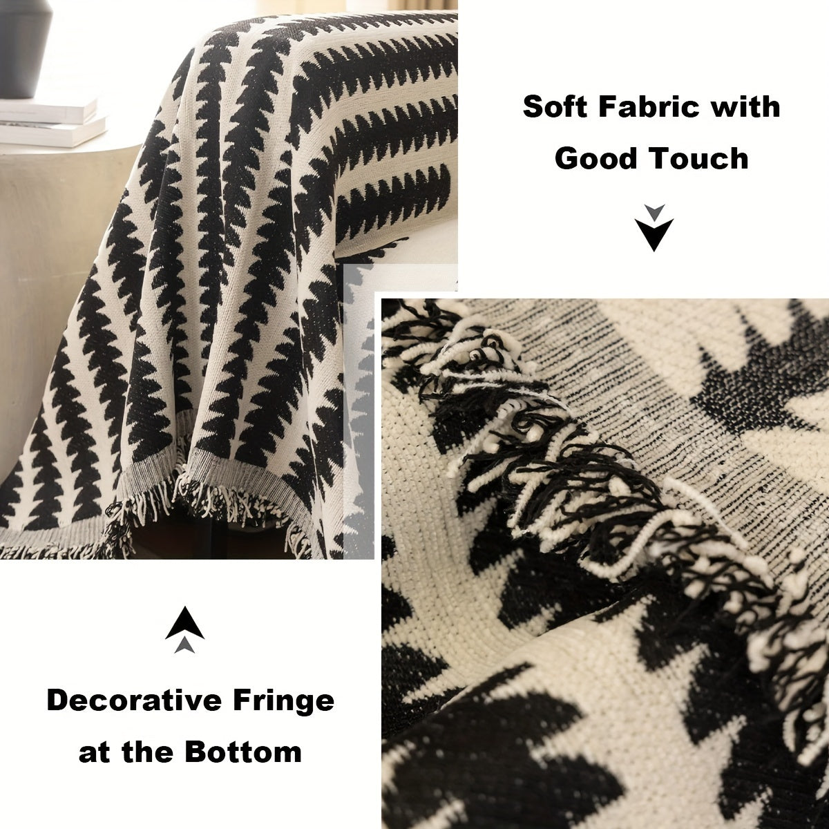 Bohemian Style Thick Striped Fringe Chenille Sofa Towel, Washable Pet Anti Cat Scratch Sofa Protective Cover, Soft And Comfortable, Suitable For Use All Year Round Sofa Blanket