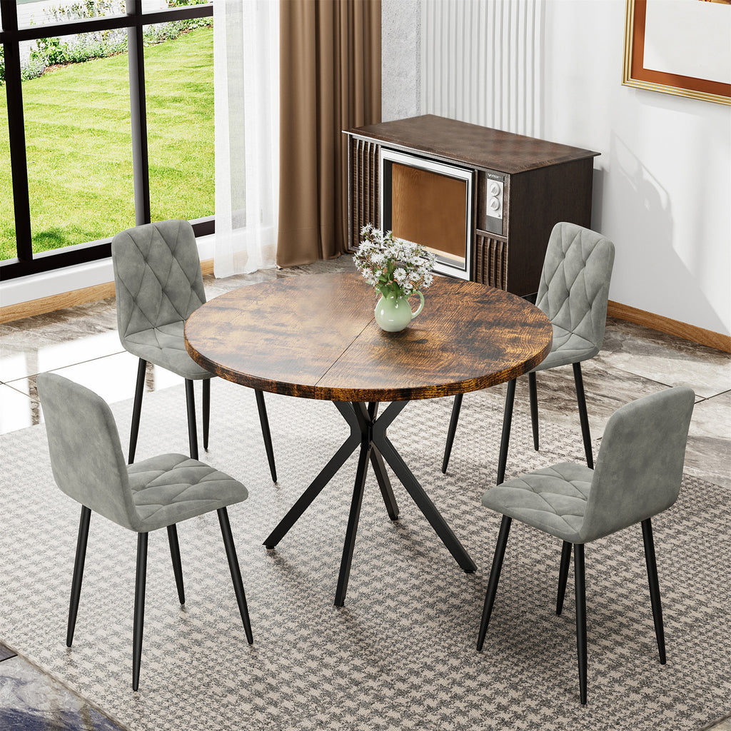 Round Dining Table Set for 4, 39 Inch Circle Dining Room Table with 4 Upholstered Chairs for 4 People, Mid Century Modern Round Kitchen Table and Chairs Set of 4 for Home Kitchen Dining Room Leisure Area (Brown Table + 4 Chairs)