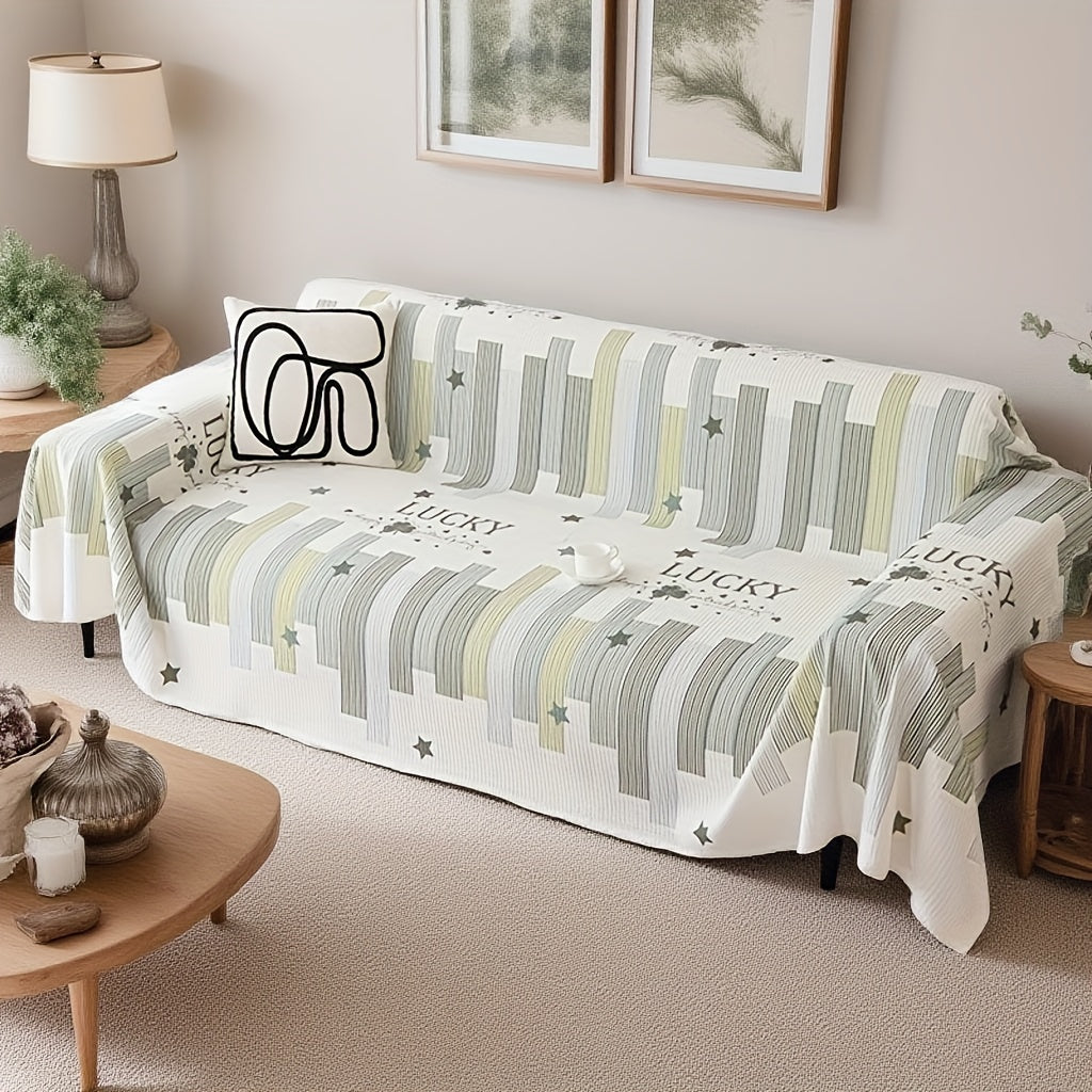 1pc American Waffle Knit Sofa Cover with Tassels - Machine Washable, Dirt And Sofa Cover, Suitable for Living Room And Office Decoration